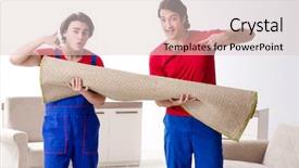  Presentation with personal belongings - Beautiful presentation featuring belong - two young contractor employees moving backdrop and a lemonade colored foreground