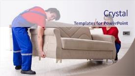  Presentation with personal belongings - Colorful PPT theme enhanced with belong - two young contractor employees moving backdrop and a sky blue colored foreground