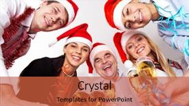  Presentation with flutes - Cool new presentation with below angle of happy company with flutes of champagne looking at camera backdrop and a red colored foreground