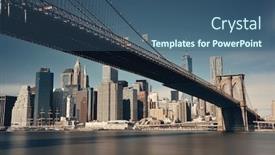  Presentation with brooklyn - Presentation design consisting of below brooklyn bridge with downtown manhattan skyline in new york city background and a ocean colored foreground