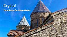  Presentation with medieval church - Presentation consisting of below-medieval-gergeti-trinity-church background and a teal colored foreground