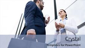  Presentation with paper cups - Slide deck consisting of below people in official clothes background and a  colored foreground