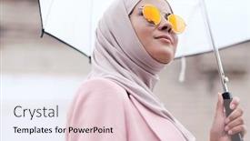  Presentation with woman muslim - Audience pleasing PPT theme consisting of below-view-of-content-confident backdrop and a lemonade colored foreground