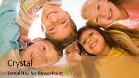  Presentation with children - PPT theme featuring below view of happy children background and a gold colored foreground