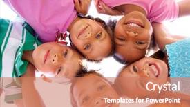  Presentation with children - PPT theme featuring below view of happy children background and a coral colored foreground