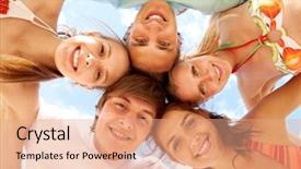  Presentation with teens - PPT layouts having below view of joyful teens embracing and looking at camera with smiles background and a coral colored foreground