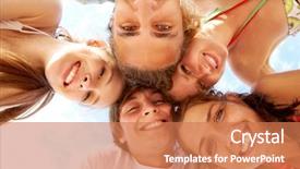  Presentation with teens - Colorful slide set enhanced with below view of joyful teens looking at camera with smiles on vacation backdrop and a coral colored foreground