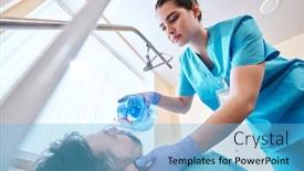  Presentation with scrubs - Theme consisting of below-view-of-young-nurse background and a light blue colored foreground
