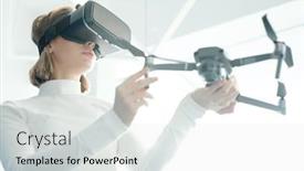  Presentation with drone - PPT theme featuring below-view-of-young-woman background and a sky blue colored foreground