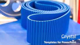  Presentation with industrial textile industry yarn spools - Presentation design having belt-crawler-for-casting-industrial background and a cobalt blue colored foreground