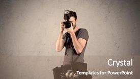  Presentation with professional - Colorful slides enhanced with belt holding a camera backdrop and a coral colored foreground