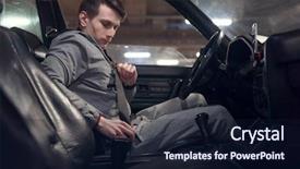  Presentation with seat belt in car safety - Audience pleasing presentation theme consisting of belt while sitting in car backdrop and a wine colored foreground
