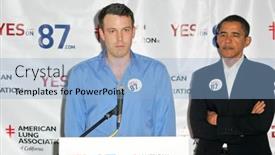  Presentation with press - Cool new slide set with ben-affleck-and-barack-obama backdrop and a light blue colored foreground
