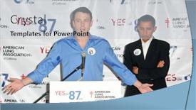  Presentation with press - Beautiful PPT theme featuring ben-affleck-and-barack-obama backdrop and a light blue colored foreground