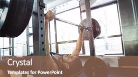  Presentation with barbell - Beautiful PPT theme featuring bench - fitness man workout with barbell backdrop and a coral colored foreground