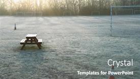  Presentation with soccer field - Amazing presentation design having bench-and-bollards-on-empty backdrop and a gray colored foreground
