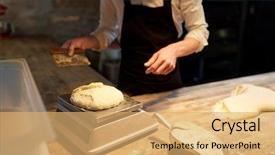  Presentation with weighing scale - Audience pleasing PPT theme consisting of bench cutter portioning and weighing backdrop and a yellow colored foreground