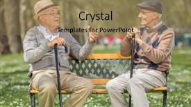  Presentation with two people talking - Beautiful PPT theme featuring two cheerful senior gentlemen talking backdrop and a coral colored foreground