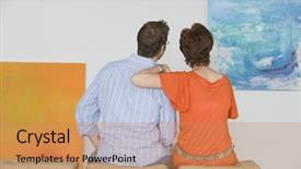  Presentation with art gallery - Presentation theme consisting of bench in art gallery background and a coral colored foreground