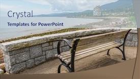  Presentation with ocean - PPT theme enhanced with bench-in-park-with-ocean background and a sky blue colored foreground