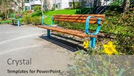  Presentation with residential - PPT layouts consisting of bench-in-park-with-residential background and a light gray colored foreground