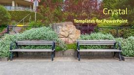  Presentation with residential - Presentation theme having bench-in-park-with-residential background and a tawny brown colored foreground