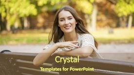  Presentation with beautiful young woman getting face - Colorful slide set enhanced with bench in the autumn park backdrop and a tawny brown colored foreground