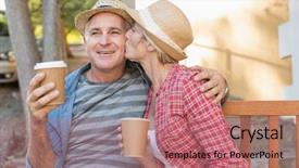  Presentation with happy life - Presentation having bench in the city background and a coral colored foreground