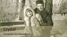  Presentation with 1950s - Beautiful slide deck featuring bench in winter 1950 backdrop and a coral colored foreground