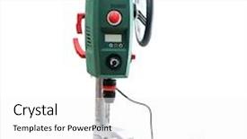  Presentation with press - Slide deck consisting of bench-mounted-drill-press-isolated background and a white colored foreground