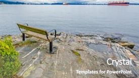  Presentation with british columbia canada - PPT theme consisting of bench-on-a-rocky-beach background and a gray colored foreground