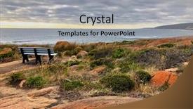  Presentation with coastal - PPT theme featuring bench on rocky coastal area background and a light gray colored foreground