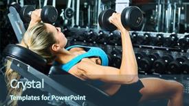  Presentation with press - PPT theme having bench press dumbbell workout background and a ocean colored foreground