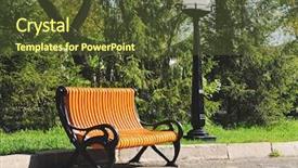  Presentation with park - PPT theme consisting of bench under lamp in city background and a tawny brown colored foreground