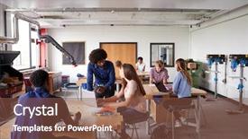  Presentation with work design - Slide set featuring bench using laptop in design background and a tawny brown colored foreground