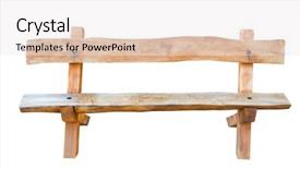  Presentation with wood rustic urban furniture - PPT theme featuring bench wooden of rough planks background and a sky blue colored foreground