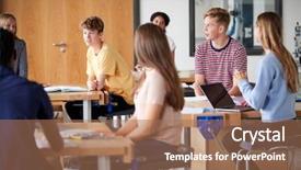  Presentation with design work - Presentation theme enhanced with benches having discussion in design background and a coral colored foreground