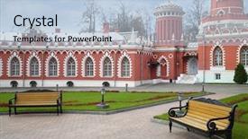  Presentation with 18th century - Slides having benches in a park area of the petroff palace in moscow palace was built in the 18th century background and a light blue colored foreground