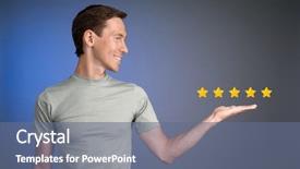  Presentation with five star - Cool new slides with benchmarking concept man assesses service backdrop and a ocean colored foreground