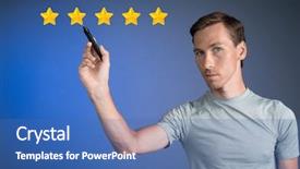  Presentation with five star - PPT layouts enhanced with benchmarking concept man assesses service background and a ocean colored foreground