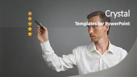  Presentation with five star - Presentation theme enhanced with benchmarking concept man assesses service background and a gray colored foreground