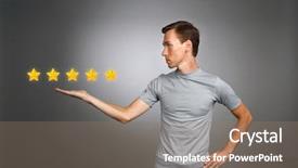 Presentation with five star - Slide deck featuring benchmarking concept man assesses service background and a coral colored foreground