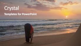  Presentation with sun salutation - Slide deck having bend - young sporty fit man doing background and a coral colored foreground