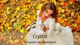  Presentation with fall color - PPT layouts with bended knees - autumn fashion feminity lace dress background and a coral colored foreground