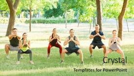 Presentation with exercise - Theme having bended knees - group of young people doing background and a mint green colored foreground