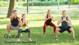 Presentation with exercise - Slide set consisting of bended knees - group of young people doing background and a seafoam green colored foreground