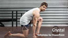  Presentation with crossfit - Beautiful slides featuring bended knees - serious fit man posing backdrop and a violet colored foreground