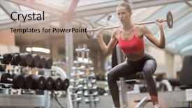  Presentation with barbell - PPT theme consisting of bended knees - strong female squatting with barbell background and a coral colored foreground