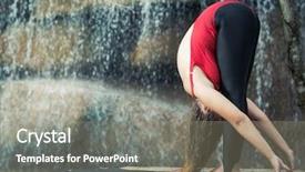  Presentation with waterfall woman - Audience pleasing PPT layouts consisting of bended knees - woman practicing yoga near waterfall backdrop and a gray colored foreground