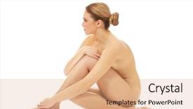  Presentation with spa for seniors - Slide set featuring bended knees - young spa woman sitting background and a  colored foreground